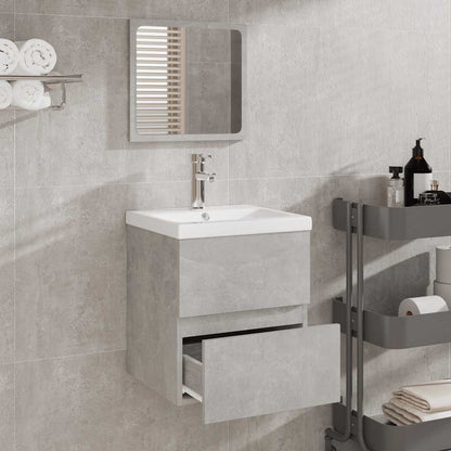 Badschrank mit Spiegel Betongrau Holzwerkstoff