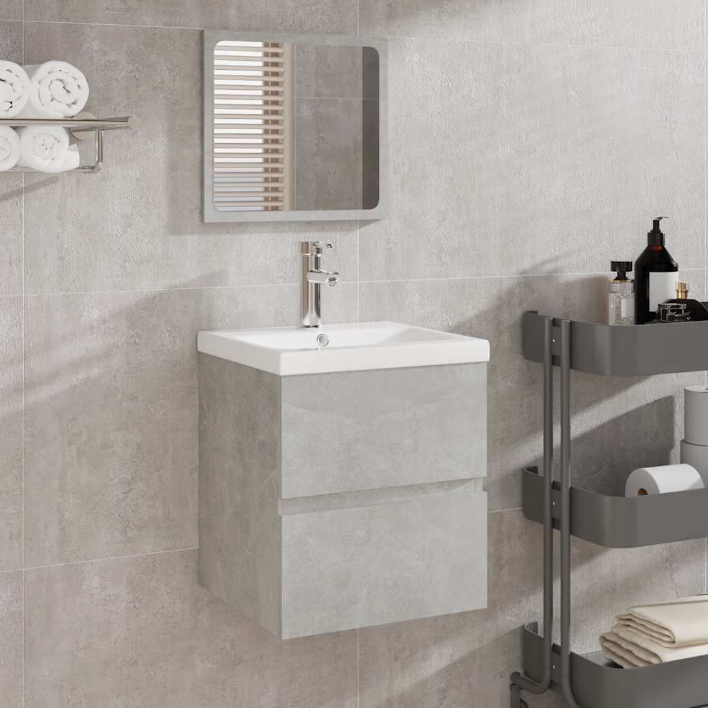 Badschrank mit Spiegel Betongrau Holzwerkstoff