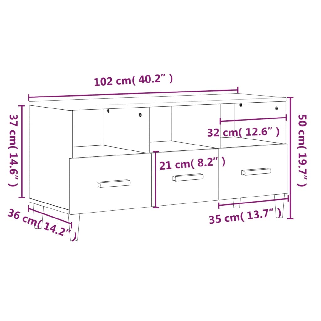 TV-skab Sort 102x36x50 cm Træ Materiale