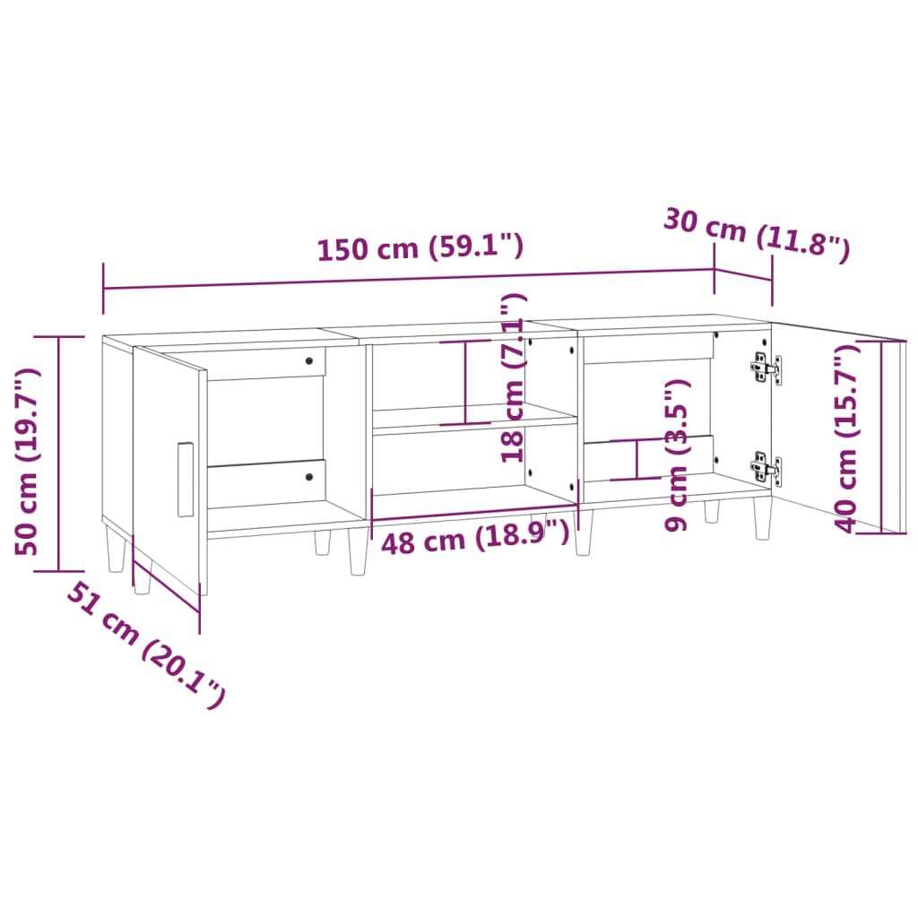 TV-skab Sort 150x30x50 cm Træ Materiale
