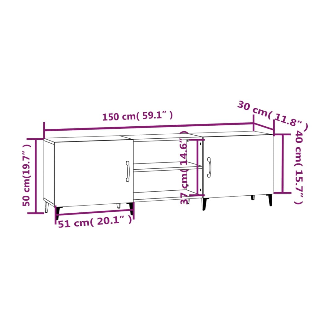 TV-skab Hvid 150x30x50 cm Træ Materiale
