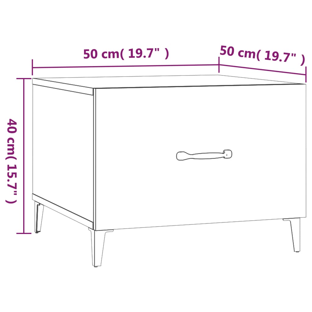 Sofabord med metalben højglans hvid 50x50x40 cm