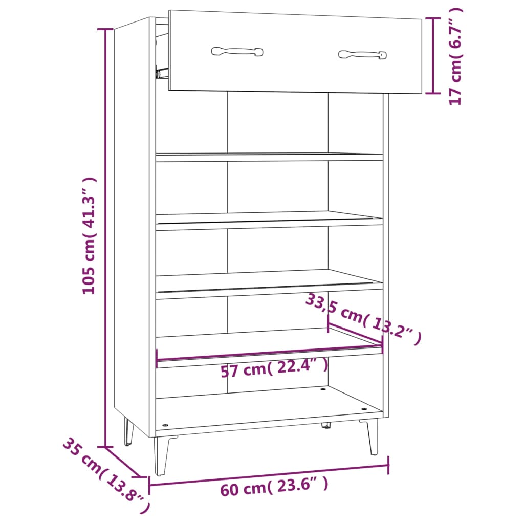 Schuhschrank Betongrau 60x35x105 cm Holzwerkstoff