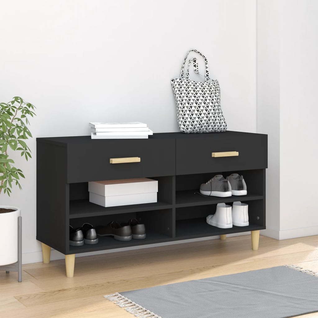 Skoskab Sort 102x35x55 cm Træmateriale