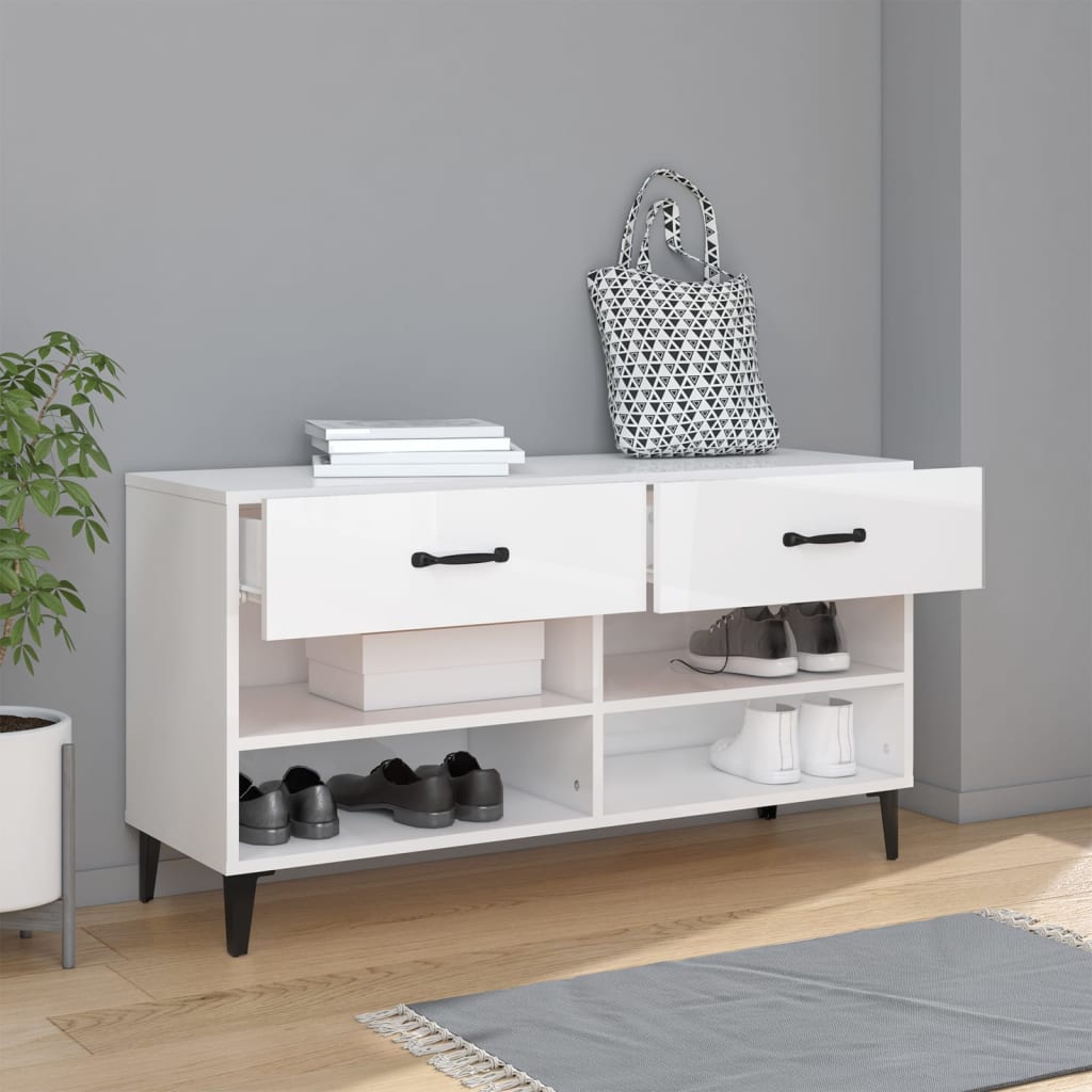 Skoskab højglans hvid 102x35x55 cm træmateriale