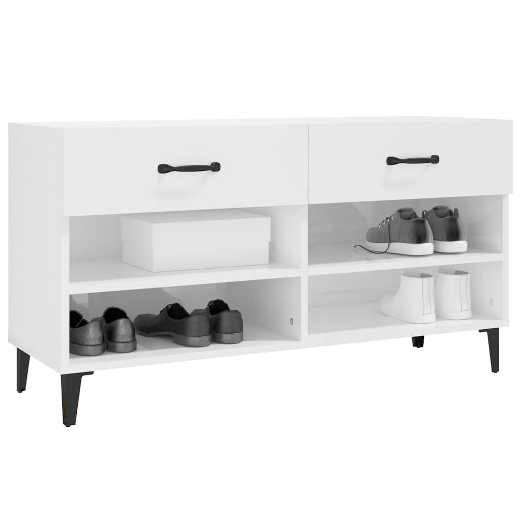 Skoskab højglans hvid 102x35x55 cm træmateriale