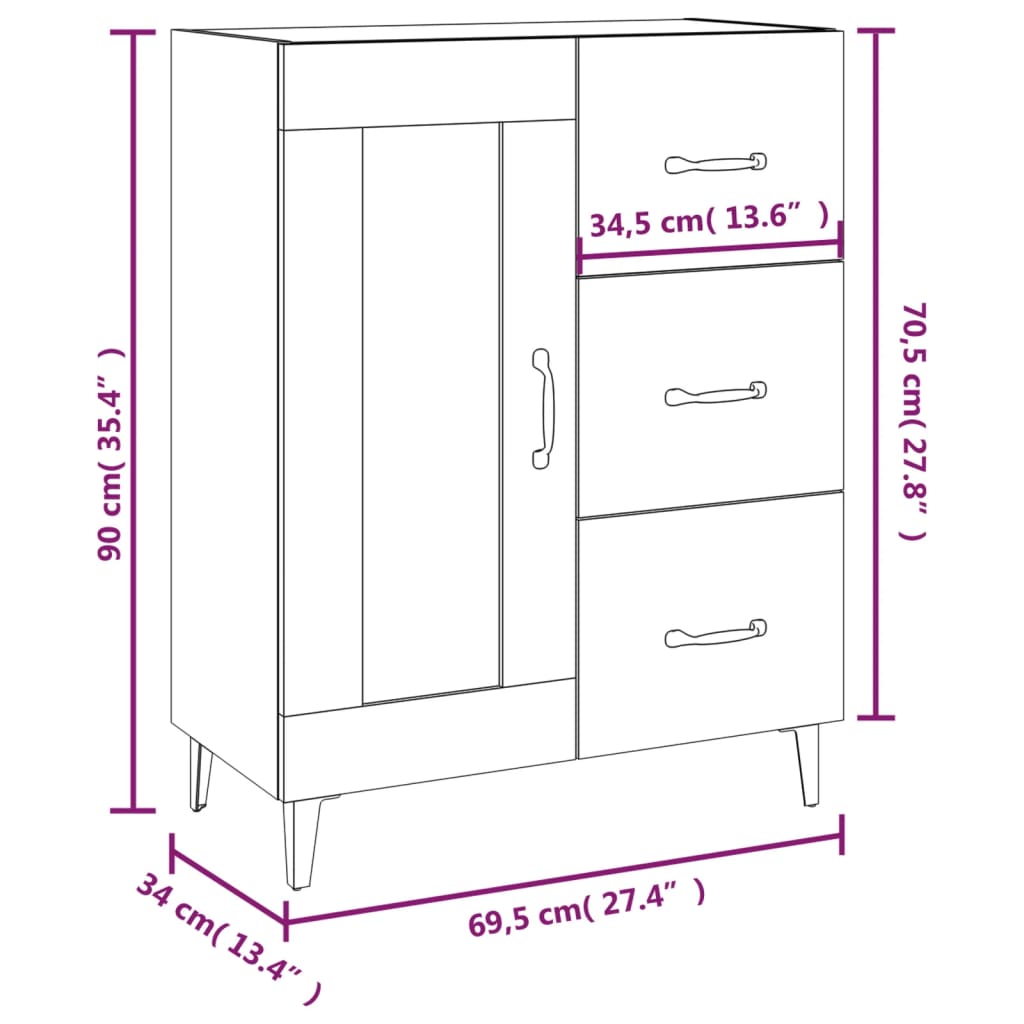 Sideboard Grau Sonoma 69,5x34x90 cm Holzwerkstoff