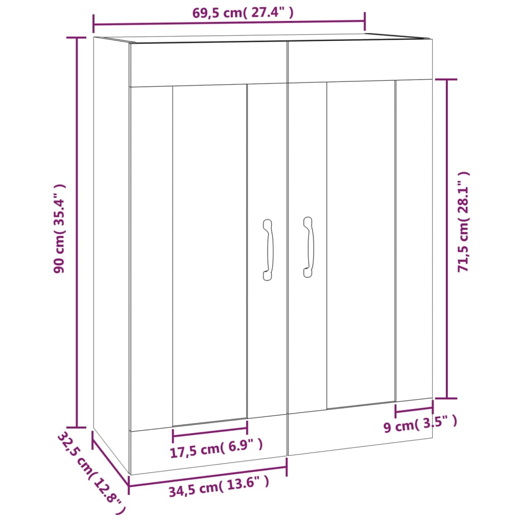 Hängeschrank Grau Sonoma 69,5x32,5x90 cm