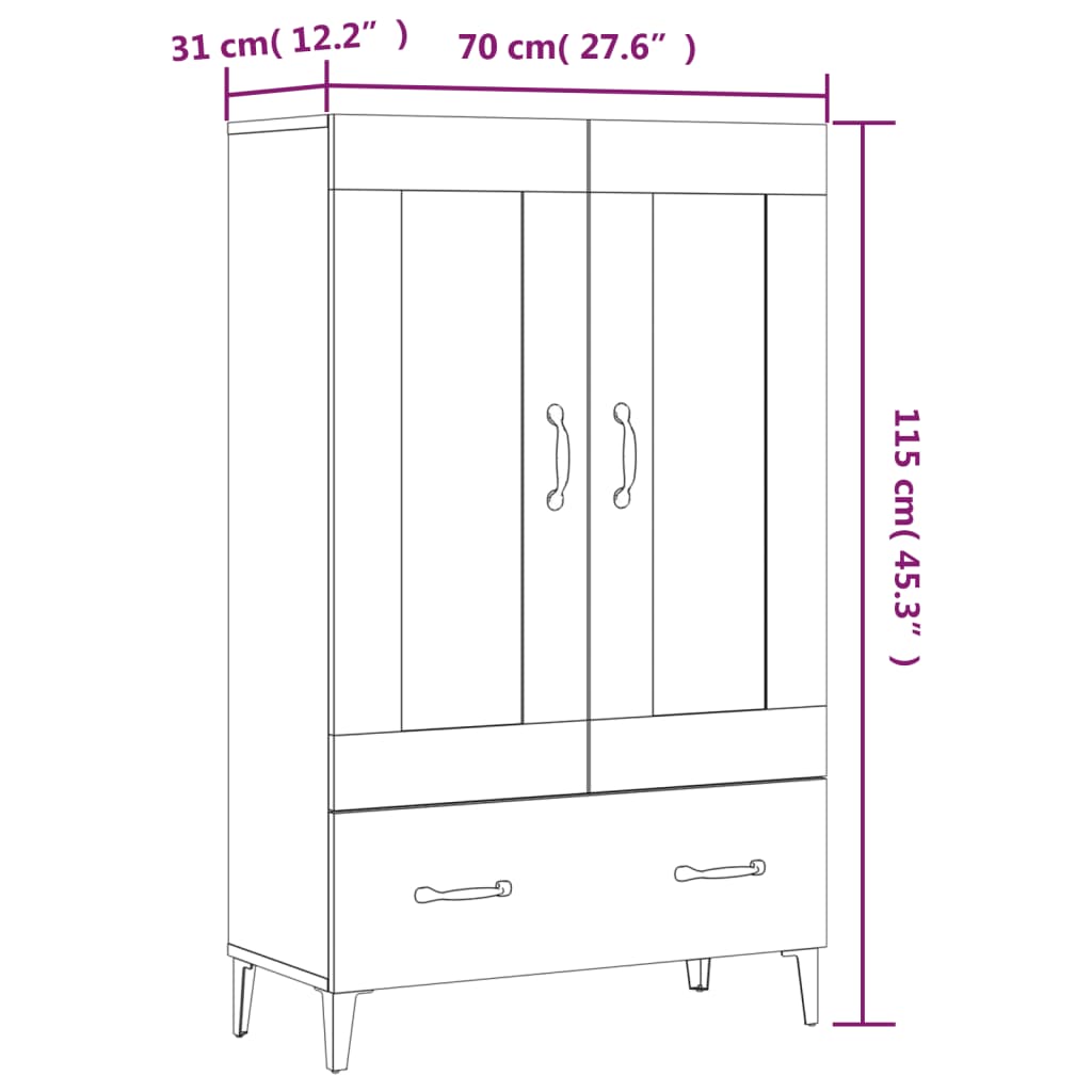 Highboard Grau Sonoma 70x31x115 cm Holzwerkstoff