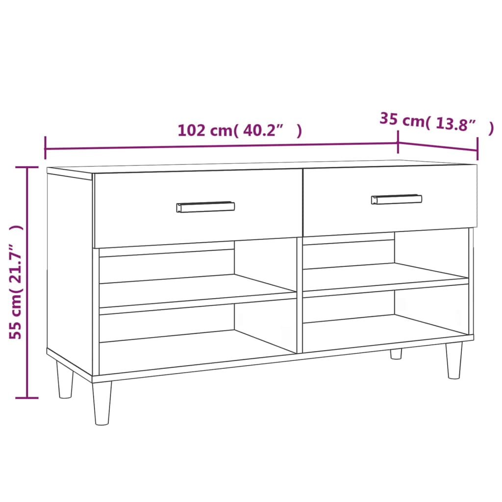 Schuhschrank Räuchereiche 102x35x55 cm Holzwerkstoff