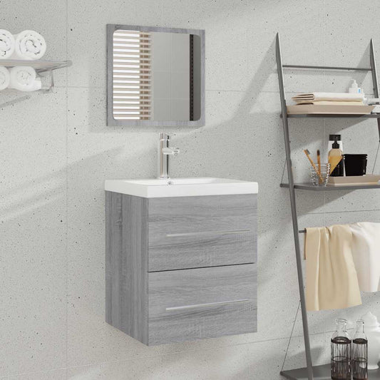 Badschrank mit Spiegel Grau Sonoma 41x38,5x48 cm