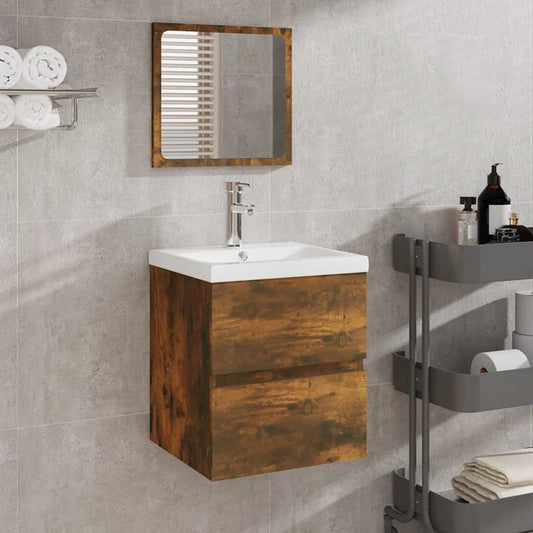 Badschrank mit Spiegel Räuchereiche Holzwerkstoff