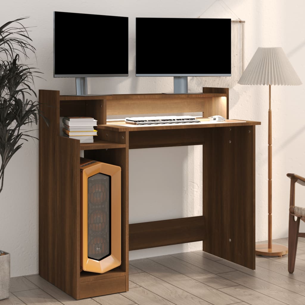Skrivebord med lysdioder Brown Oak Look 97x45x90 Træmateriale