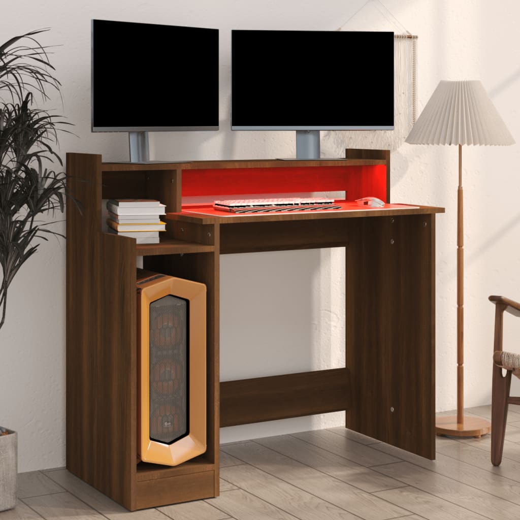 Skrivebord med lysdioder Brown Oak Look 97x45x90 Træmateriale