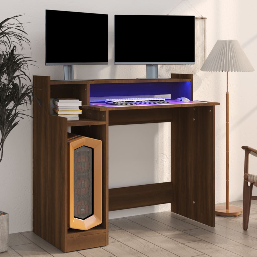 Skrivebord med lysdioder Brown Oak Look 97x45x90 Træmateriale