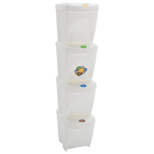 Stapelbare Mülleimer 4 Stk. Weiß 100 L Polypropylen