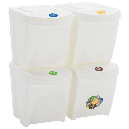 Stapelbare Mülleimer 4 Stk. Weiß 100 L Polypropylen