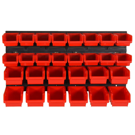 30-tlg Stapelboxen-Wandregal Rot & Schwarz 77x39cm Polypropylen