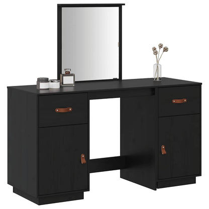 Schminktisch-Set mit Spiegel Schwarz Massivholz Kiefer