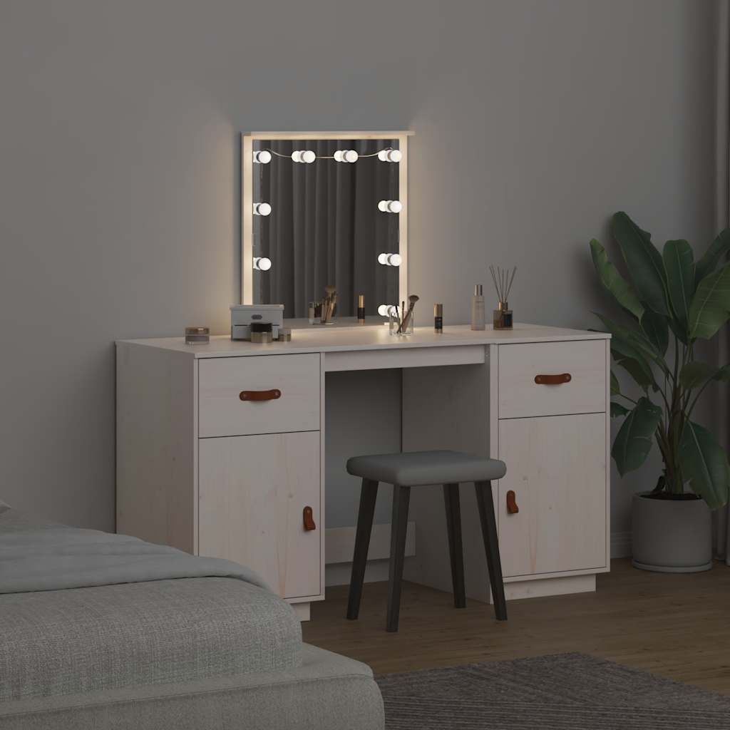 Schminktisch-Set mit LED Weiß Massivholz Kiefer
