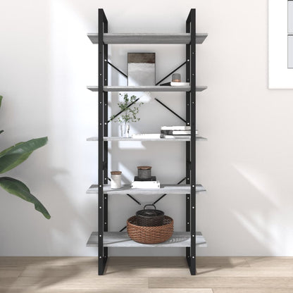 Bücherregal 5 Fächer Grau Sonoma-Eiche 80x30x175 Holzwerkstoff