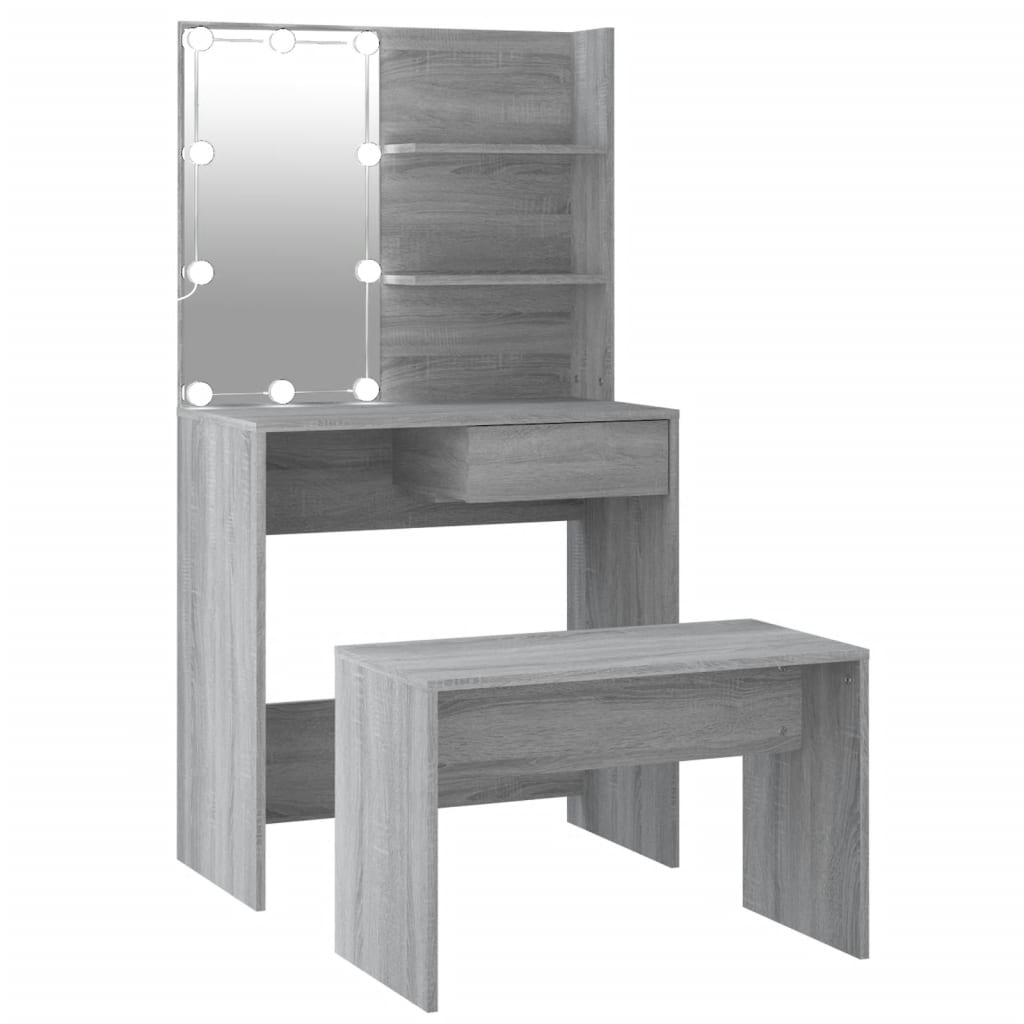 Schminktisch-Set mit LED Grau Sonoma Holzwerkstoff