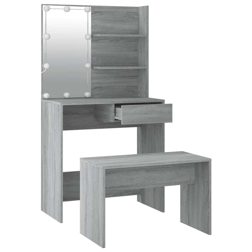 Schminktisch-Set mit LED Grau Sonoma Holzwerkstoff