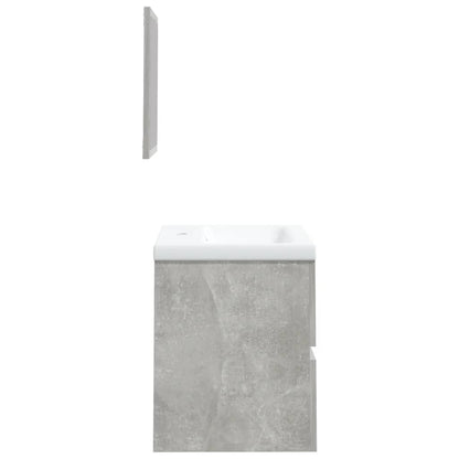 Waschbeckenunterschrank mit Waschbecken und Spiegel Betongrau