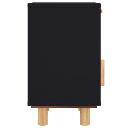 Nachttisch Schwarz Massivholz Kiefer und Natur-Rattan