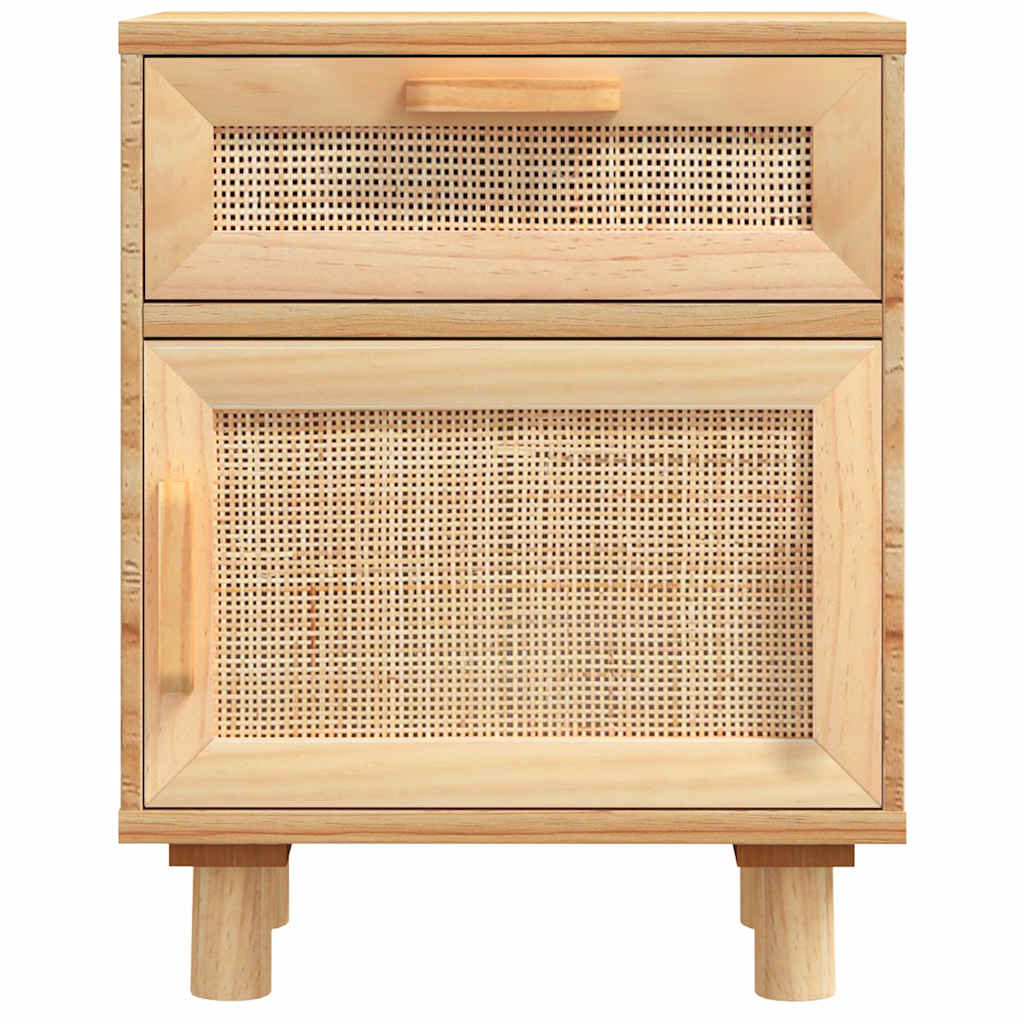 Nachttische 2 Stk. Braun Massivholz Kiefer und Natur-Rattan