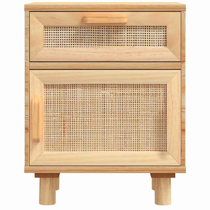 Nachttische 2 Stk. Braun Massivholz Kiefer und Natur-Rattan