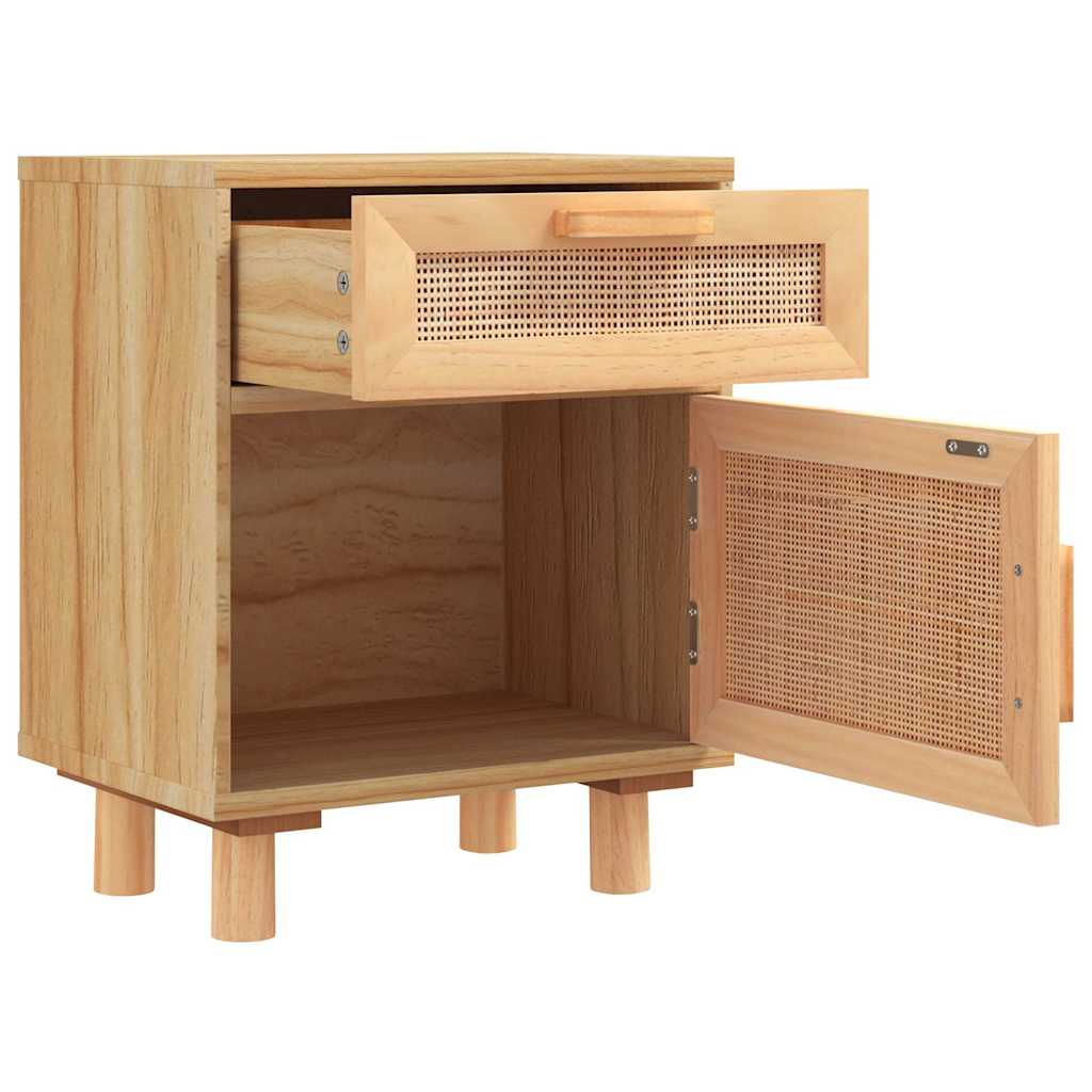 Nachttische 2 Stk. Braun Massivholz Kiefer und Natur-Rattan