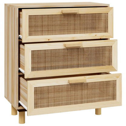 Sideboard Braun 60x30x70 cm Massivholz Kiefer und Natur-Rattan