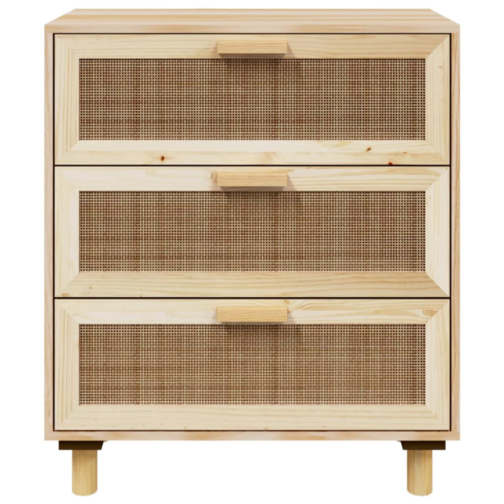 Sideboard Braun 60x30x70 cm Massivholz Kiefer und Natur-Rattan