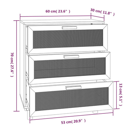 Sideboard Braun 60x30x70 cm Massivholz Kiefer und Natur-Rattan