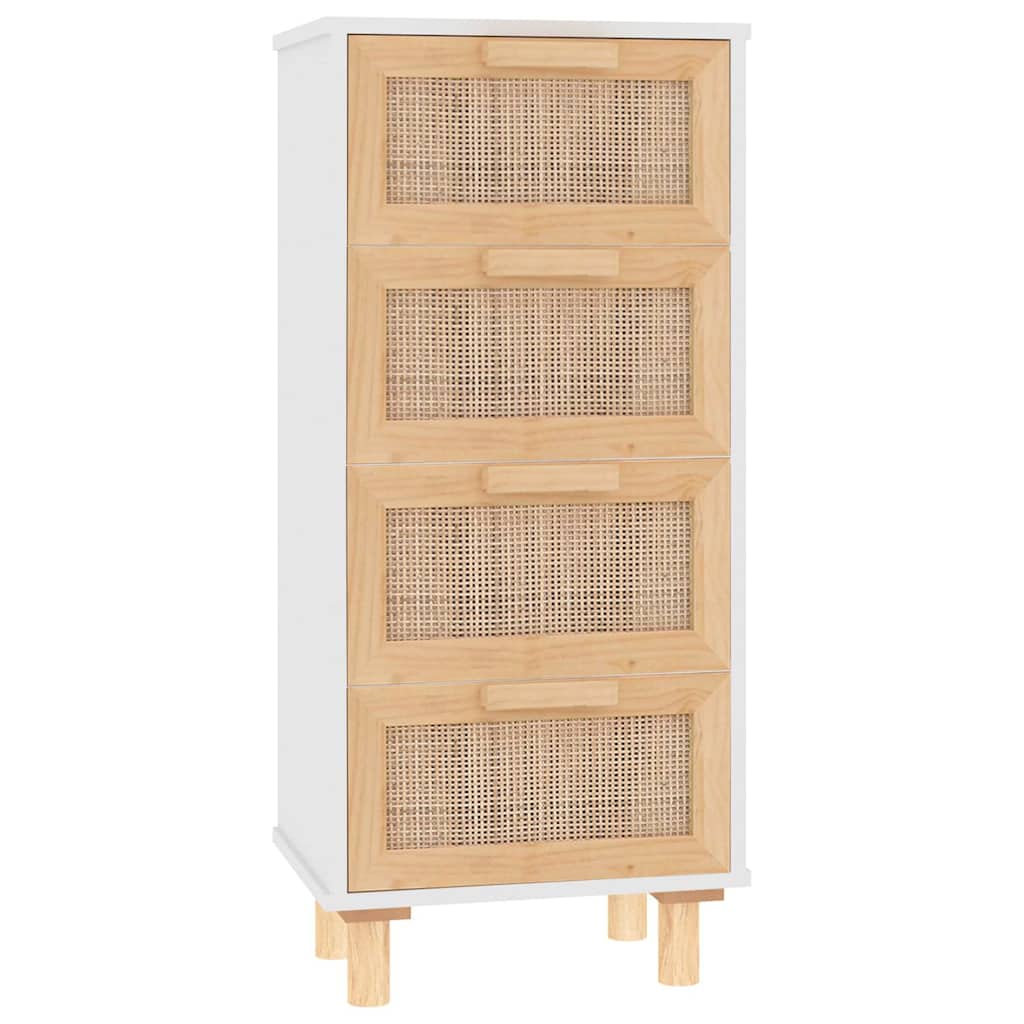 Sideboard Weiß 40x30x90 cm Massivholz Kiefer und Natur-Rattan