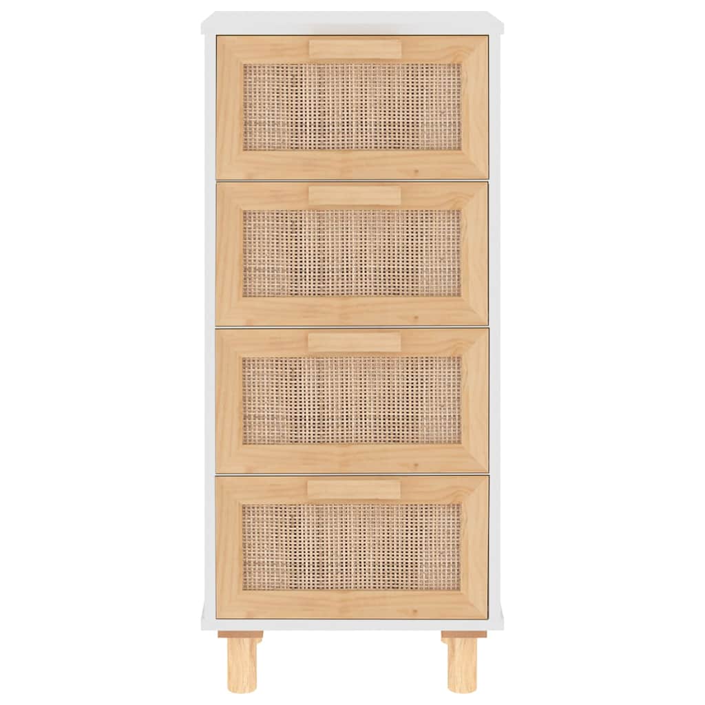 Sideboard Weiß 40x30x90 cm Massivholz Kiefer und Natur-Rattan