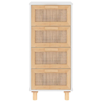 Sideboard Weiß 40x30x90 cm Massivholz Kiefer und Natur-Rattan
