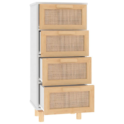 Sideboard Weiß 40x30x90 cm Massivholz Kiefer und Natur-Rattan