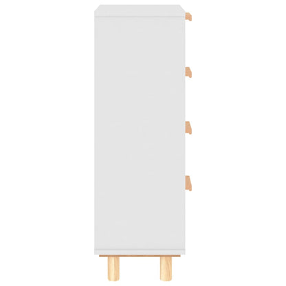 Sideboard Weiß 40x30x90 cm Massivholz Kiefer und Natur-Rattan