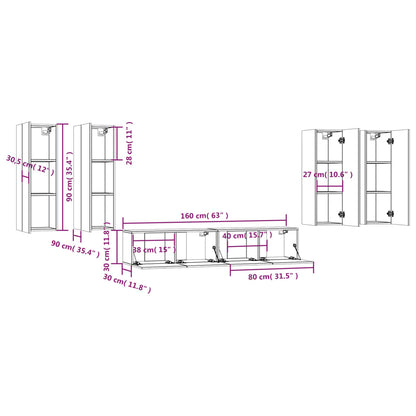 6-tlg. TV-Schrank-Set Räuchereiche Holzwerkstoff