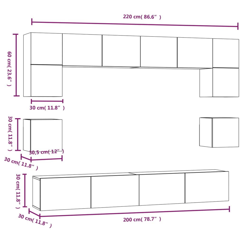 8-tlg. TV-Schrank-Set Grau Sonoma Holzwerkstoff