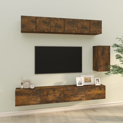 6-tlg. TV-Schrank-Set Räuchereiche Holzwerkstoff