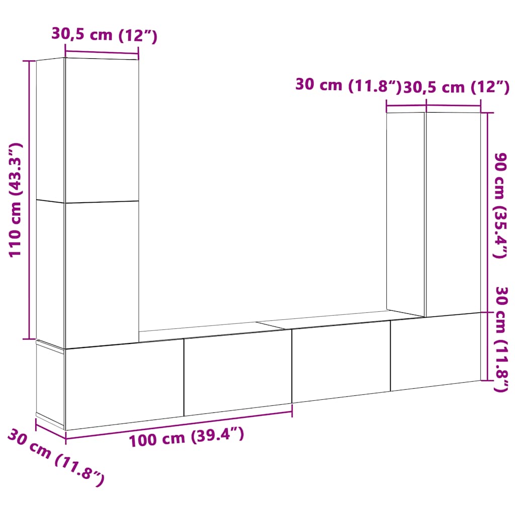 4-tlg. TV-Schrank-Set Weiß Holzwerkstoff
