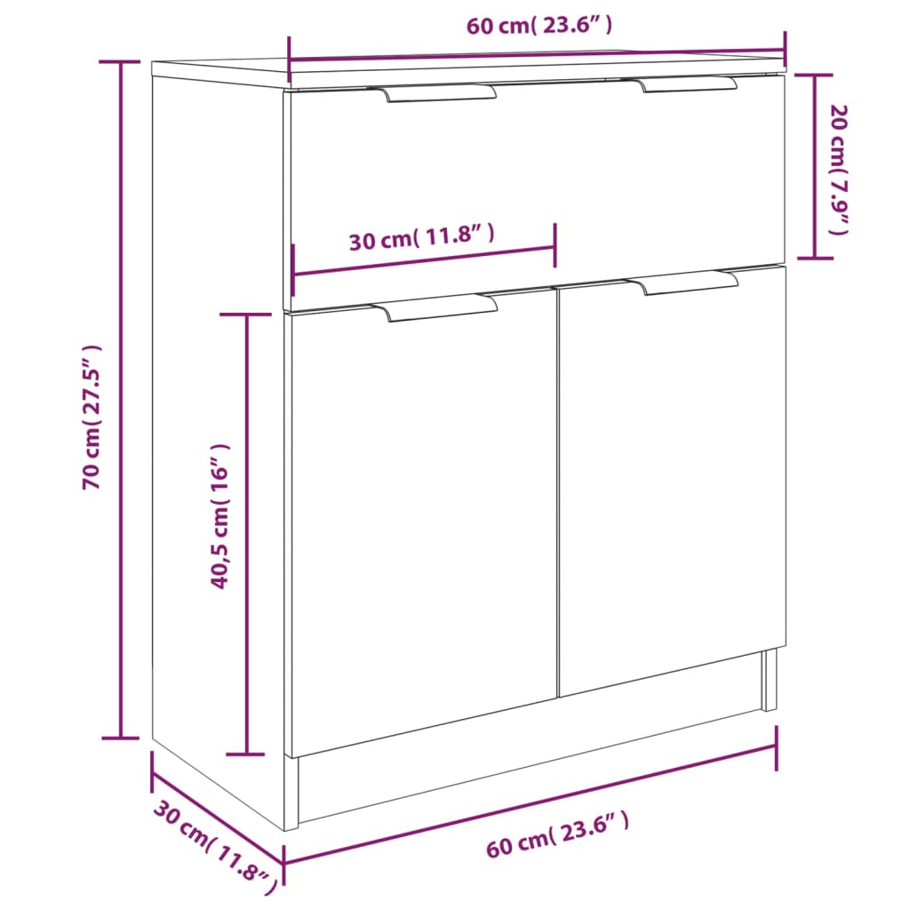 3-tlg. Sideboards Braun Eichen-Optik Holzwerkstoff