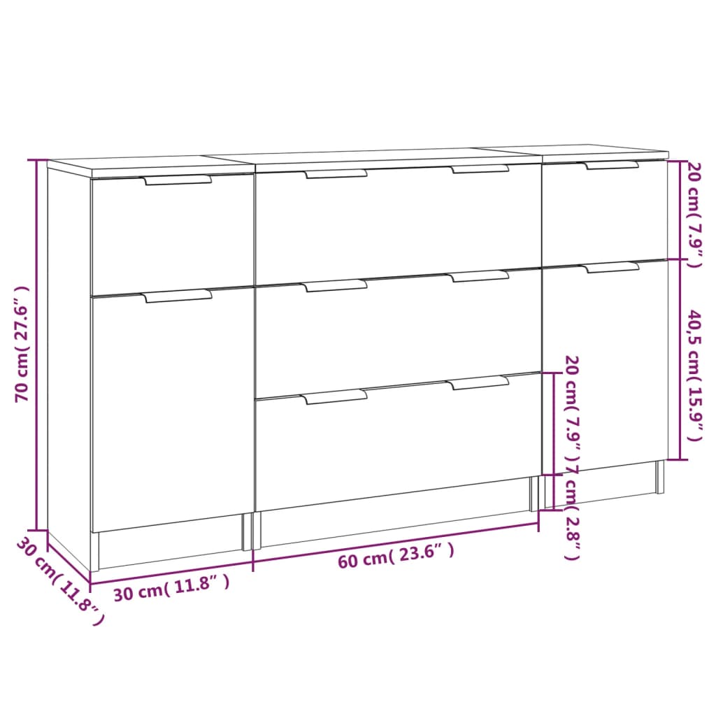 3-tlg. Sideboard-Set Grau Sonoma Holzwerkstoff