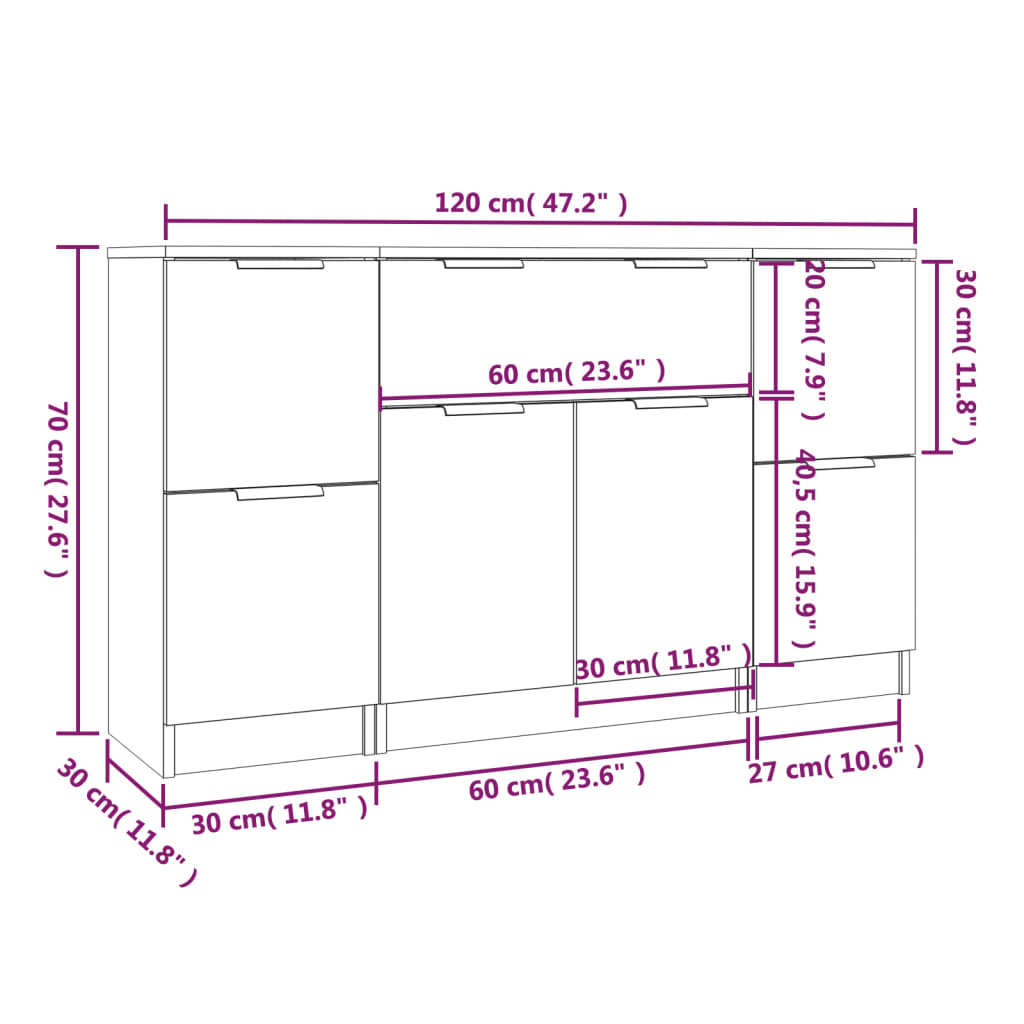 Sideboards 3 Stk. Grau Sonoma Holzwerkstoff
