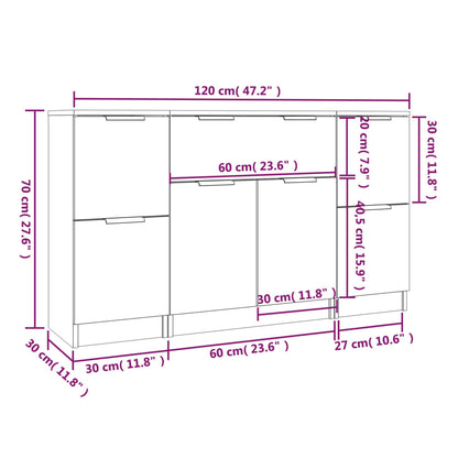Sideboards 3 Stk. Grau Sonoma Holzwerkstoff