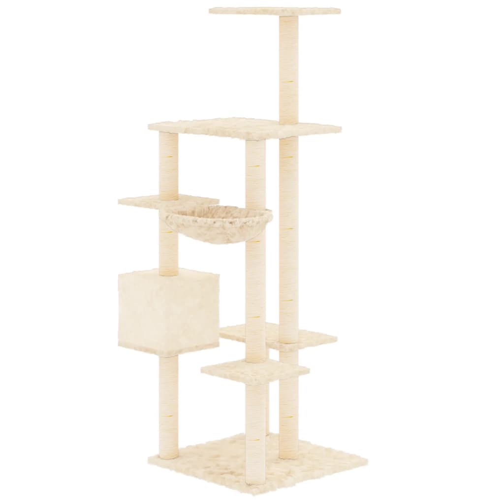 Kratzbaum mit Sisal-Kratzsäulen Creme 142 cm