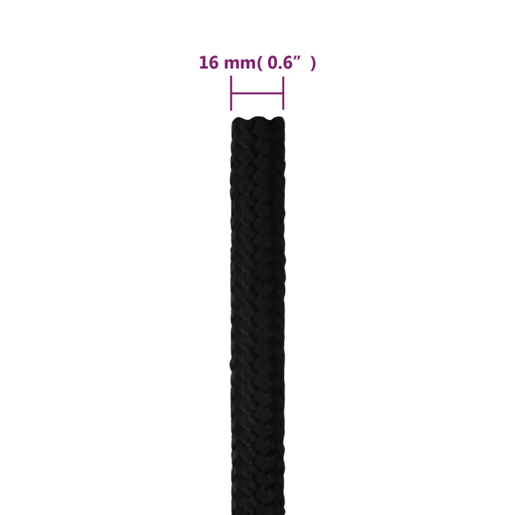 Arbejdsreb Sort 16 mm 100 m Polyester